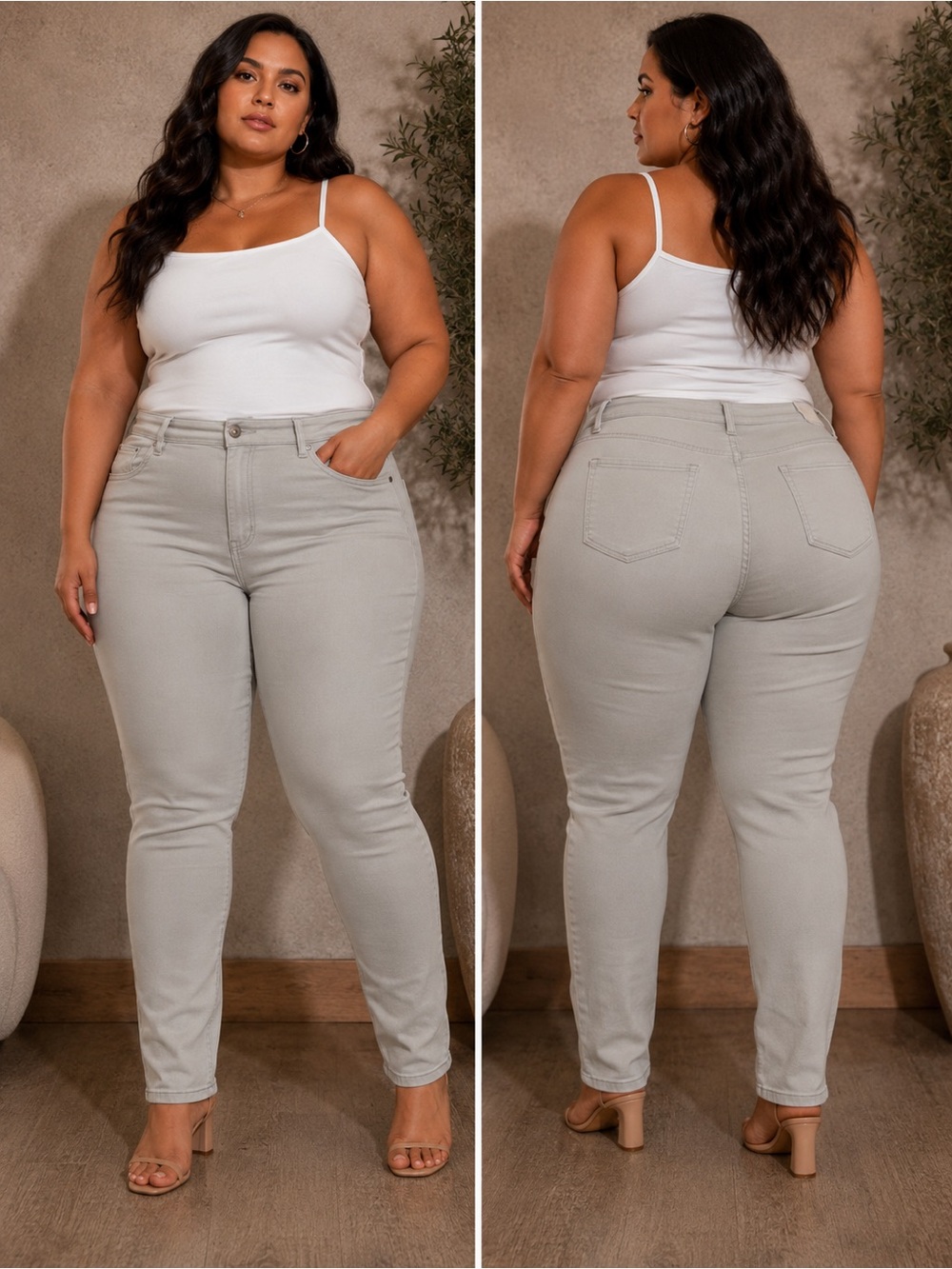 Ashley Stewart Light Gray Plus Size High-Rise Jeggings